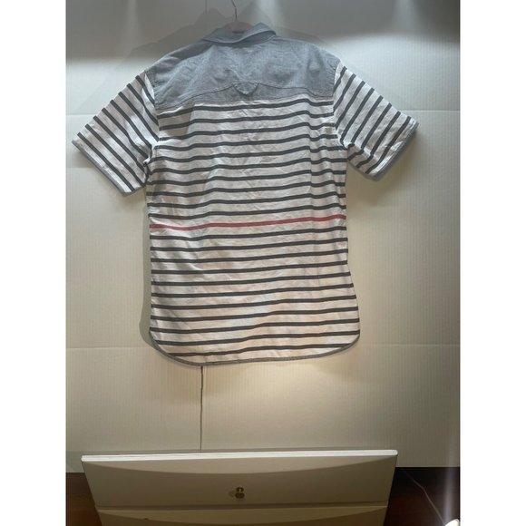 Parish Nation Clothing XLarge mens Button Down gray -blue stripes pre-owned - Picture 13 of 14